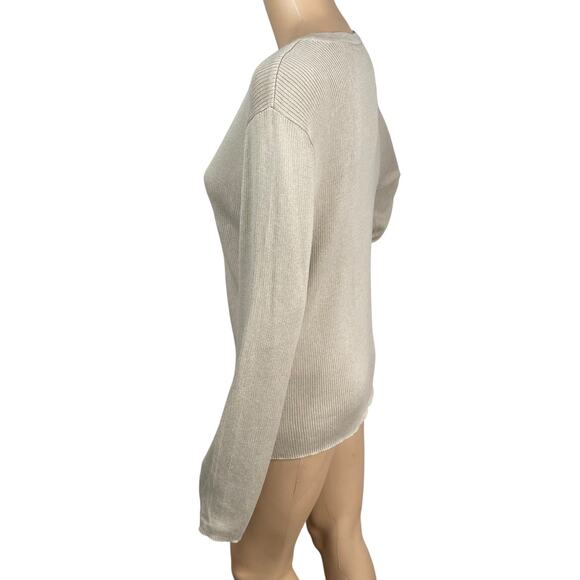 NWT J.Jill Khaki Beige Deep V-neck Ribbed Cotton Acrylic Cardigan SZ L - Picture 5 of 8